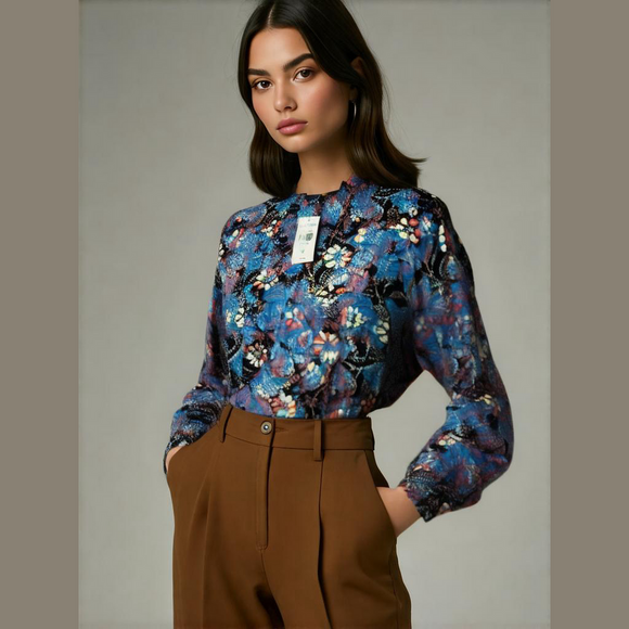 NWT size XXL petite, northern reflections, terra-cotta, viscose, long sleeve top - Picture 1 of 6